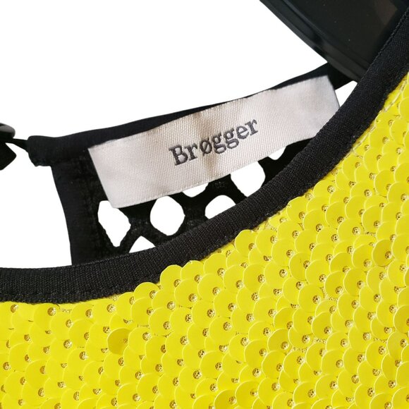 NEW Brogger Diana Neon Yellow Sequin Mini Dress Black Mesh Street Wear Glam - Picture 11 of 15